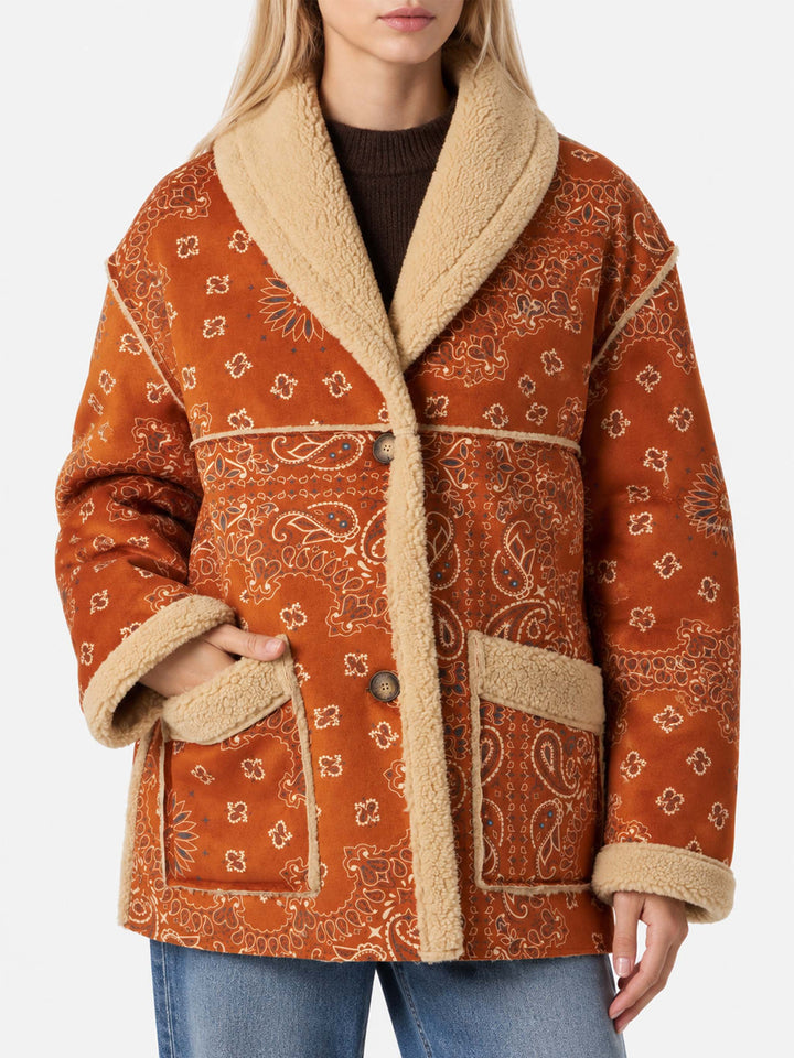 Dorys reversible shearling jacket with bandana print