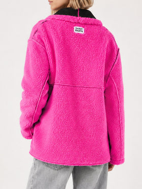 Schwarzer und fluo-pinker wendbarer Dorys Shearling-Mantel 