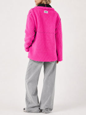 Schwarzer und fluo-pinker wendbarer Dorys Shearling-Mantel 