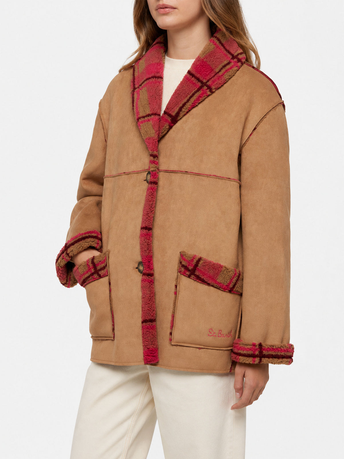 Dorys wendbare Jacke mit Shearling-Effekt im Tartan-Design 