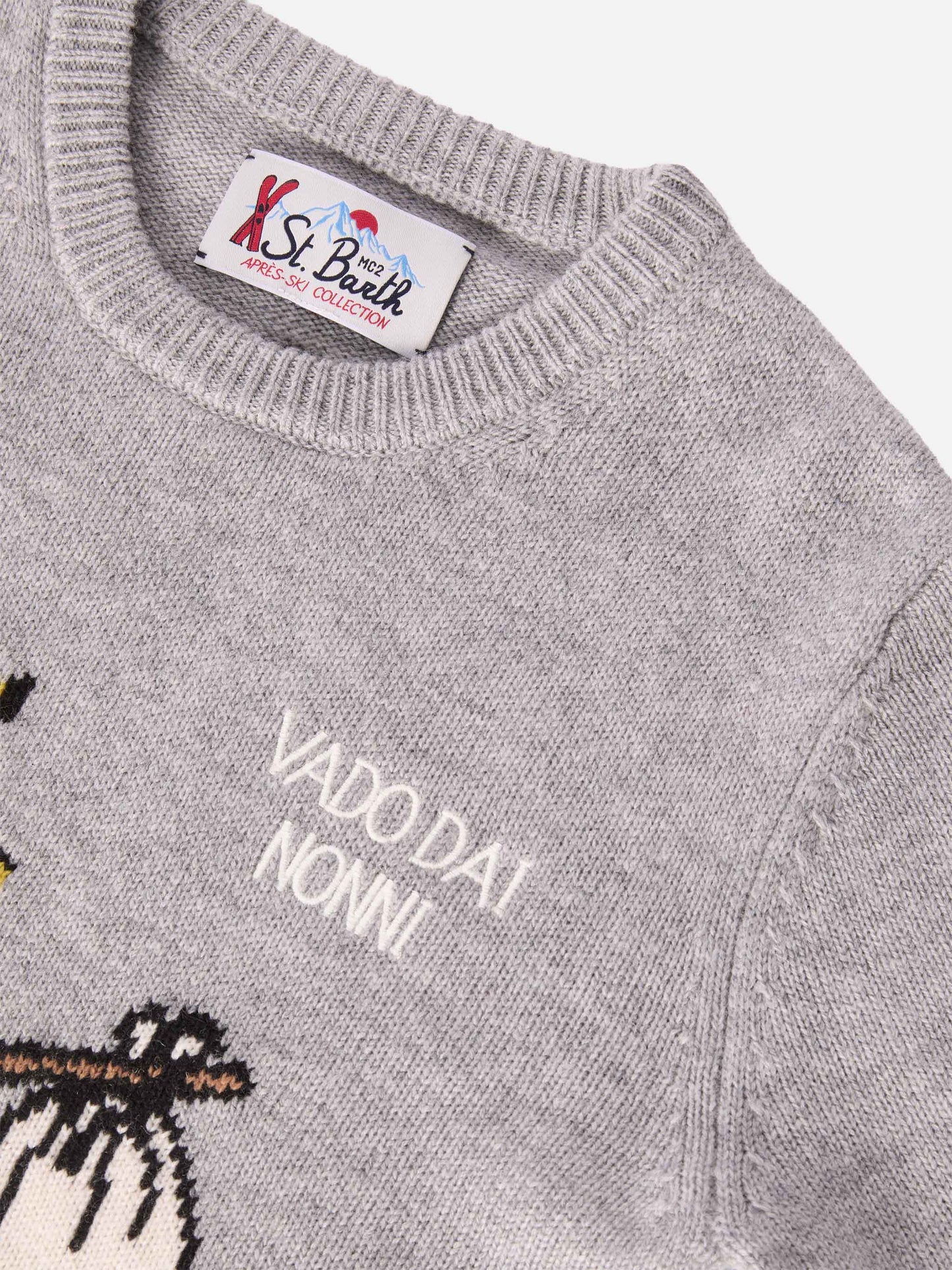 Maglione Douglas  in misto cashmere con stampa Woodstock e ricamo Vado dai Nonni | PEANUTS SPECIAL EDITION