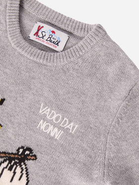 Maglione Douglas  in misto cashmere con stampa Woodstock e ricamo Vado dai Nonni | PEANUTS SPECIAL EDITION