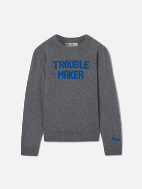 Douglas crewneck knitwear in grey with Trouble Maker lettering