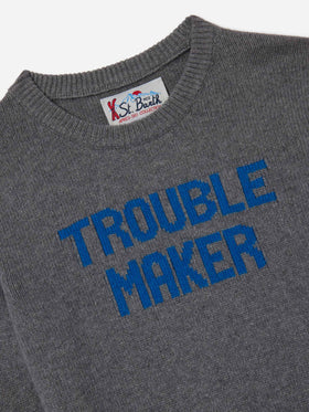Douglas crewneck knitwear in grey with Trouble Maker lettering