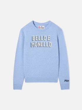 Leichter blue Douglas Rundhalsstrick mit Bello E Monello-Intarsie 