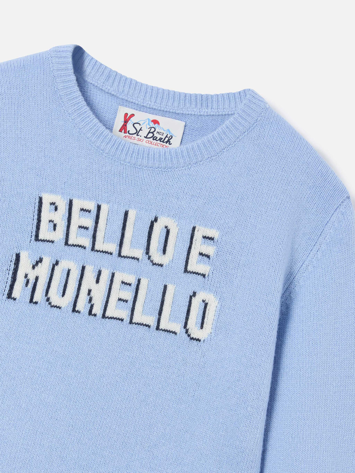 Leichter blue Douglas Rundhalsstrick mit Bello E Monello-Intarsie 