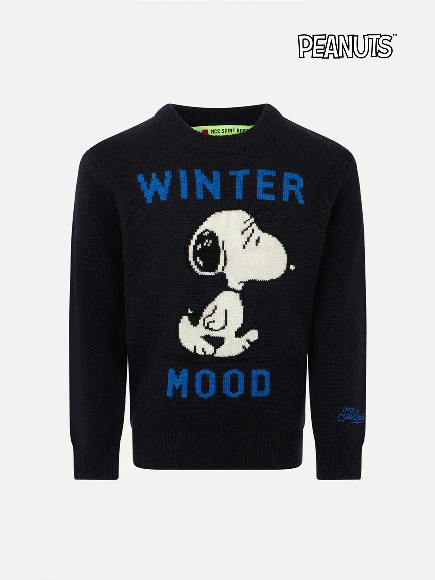 Blauer Marineblauer Snoopy Winter Mood-Pullover für Jungen – Sonderedition