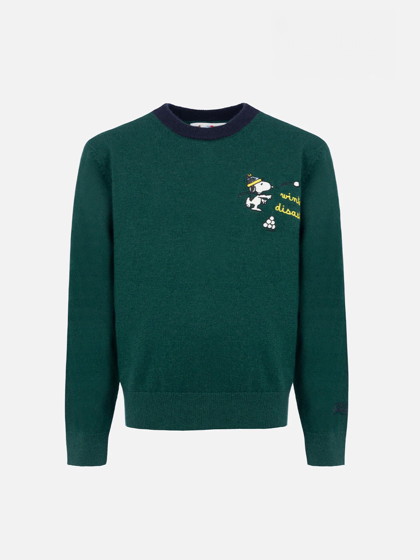 Maglione girocollo verde da bambino Douglas Light con ricamo palla di neve Snoopy | EDIZIONE SPECIALE SNOOPY PEANUTS