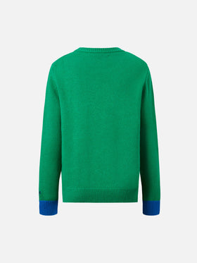 Green crewneck Douglas with Out of School embroidery