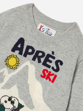 Pull en maille à col rond gris Douglas avec intarsia Snoopy | Special edition 