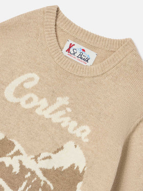 Beiger Douglas Rundhals-Strickpullover mit Cortina-Intarsie 