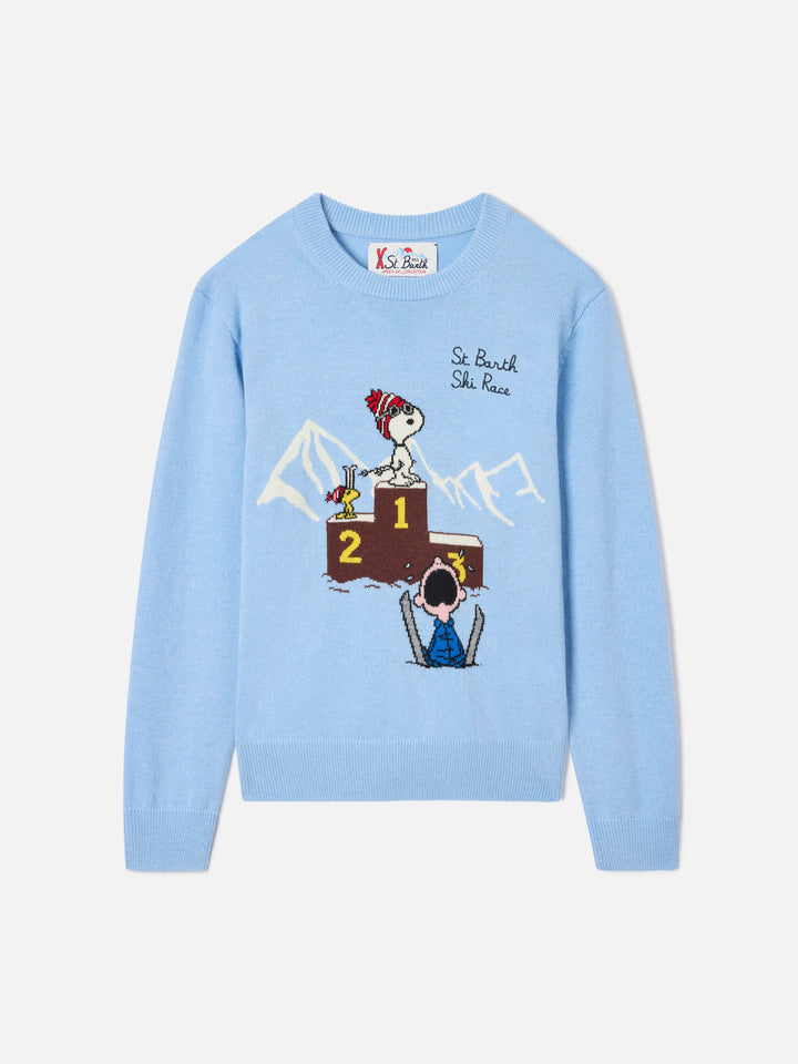 Maglia girocollo Douglas azzurra con intarsio e ricamo Snoopy | Special edition