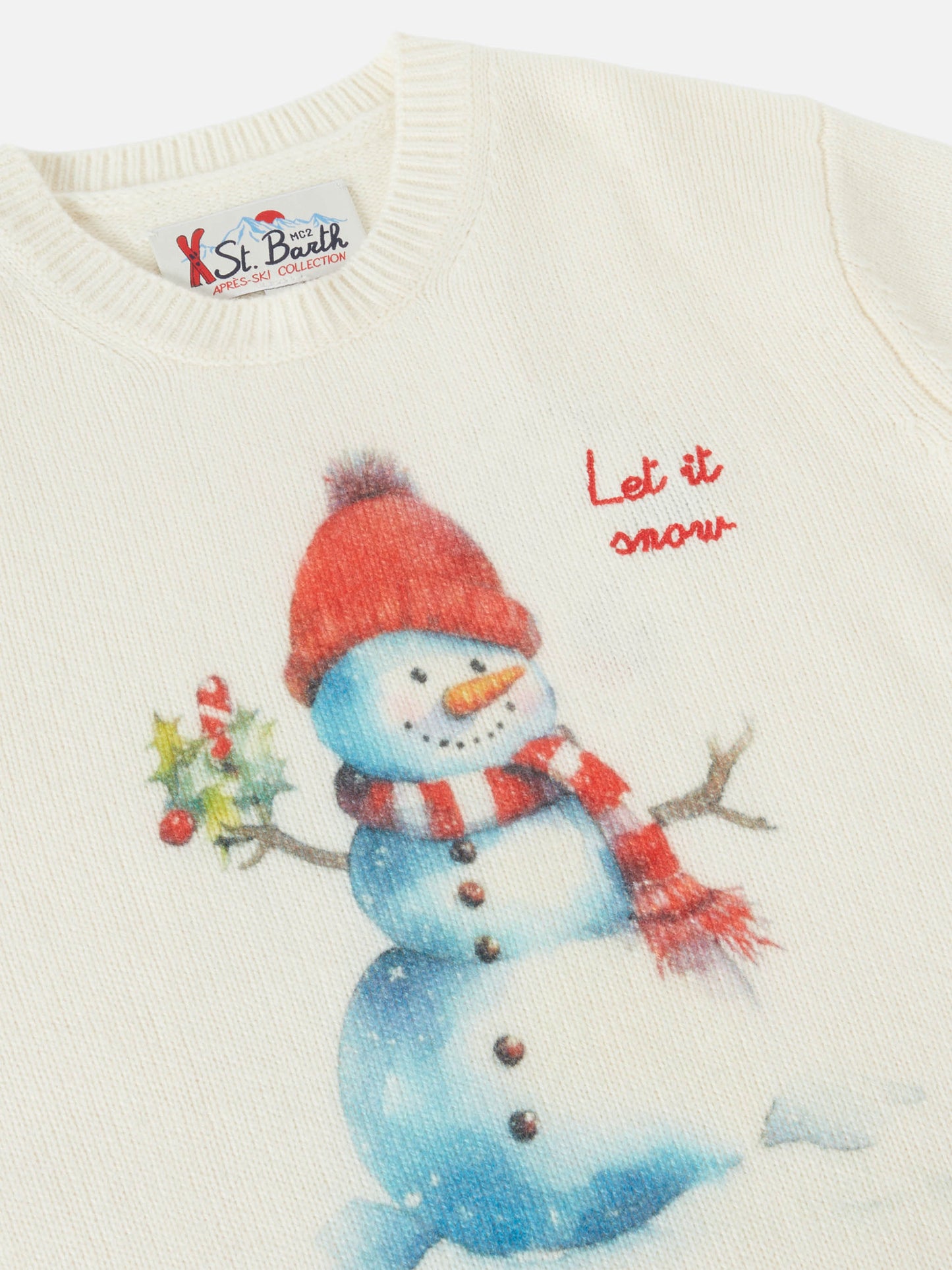 Girocollo Douglas bianco con ricamo Let it snow