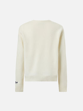 Girocollo Douglas bianco con ricamo Let it snow