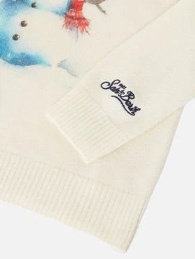 Girocollo Douglas bianco con ricamo Let it snow