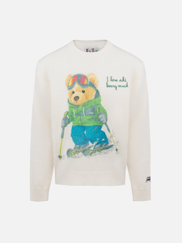 Boy white crewneck sweater Douglas with beary much embroidery