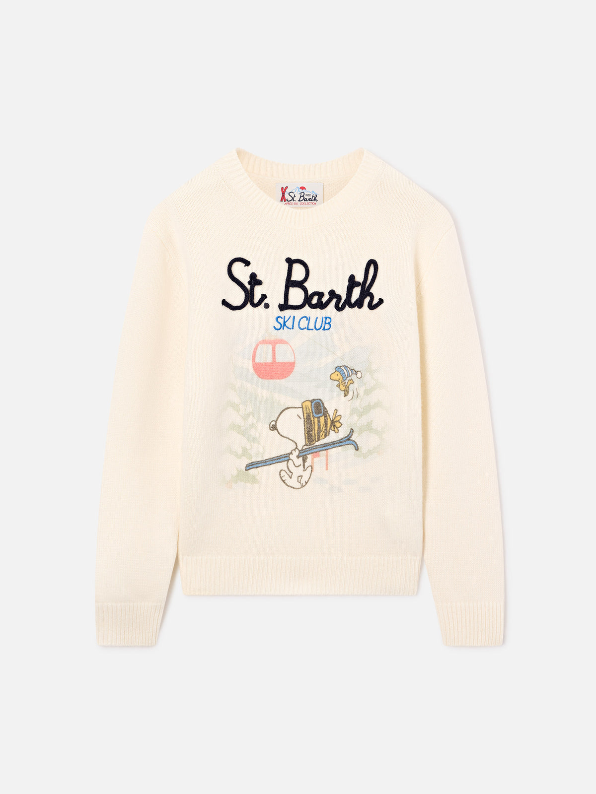 Jersey de cuello redondo en mezcla de lana y cachemira gris con intarsia de Snoopy | Special edition 