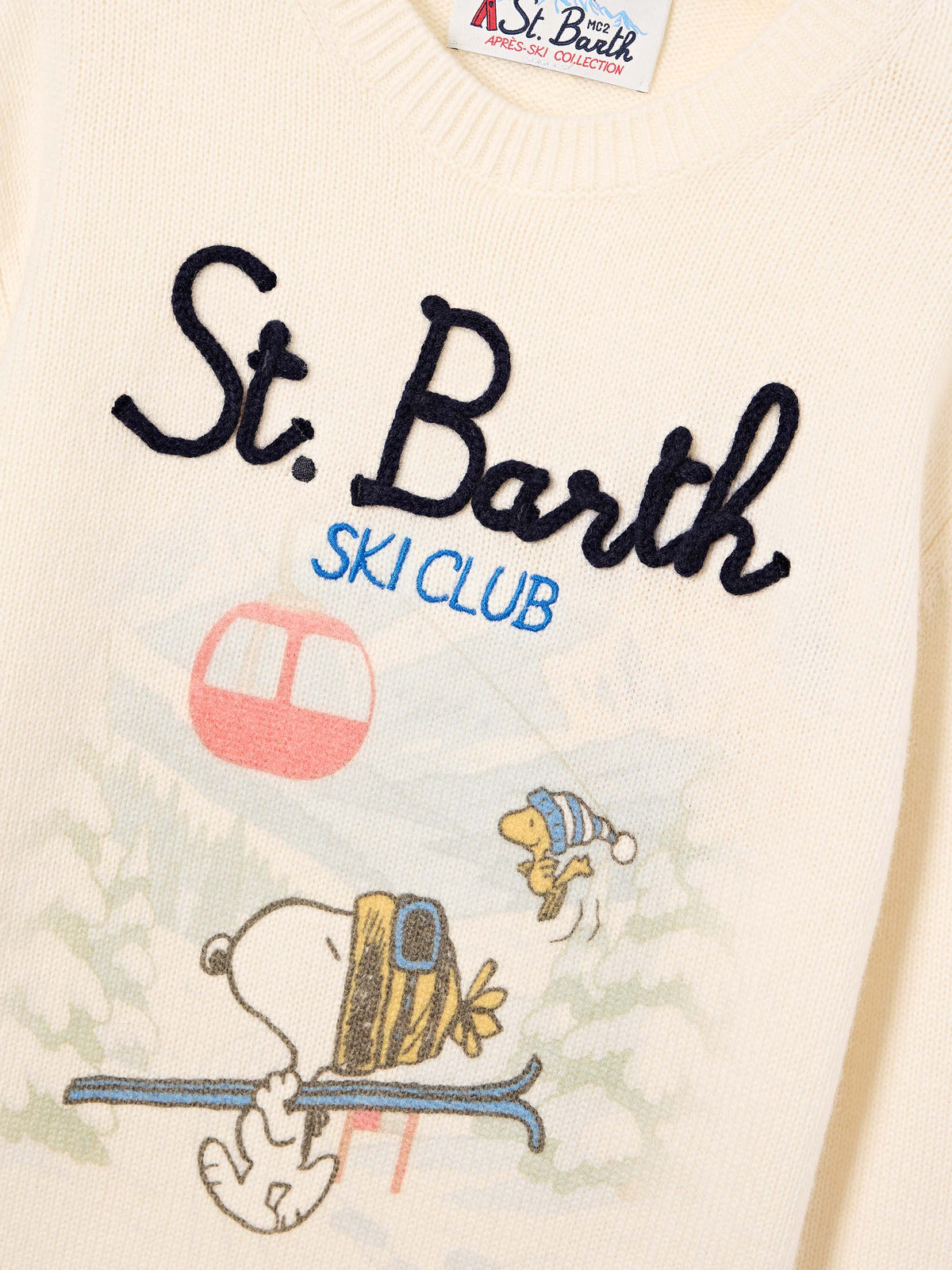 Jersey de cuello redondo en mezcla de lana y cachemira gris con intarsia de Snoopy | Special edition 