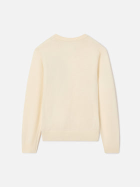 Cremefarbenes Crewneck aus einem Woll- und Kaschmirmix mit Donald-Duck-Intarsie | Special edition 