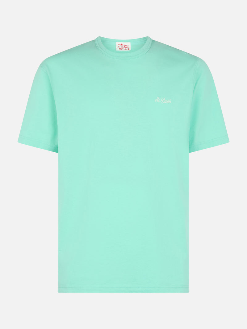 Man sage green cotton jersey t-shirt Dover with St. Barth embroidery