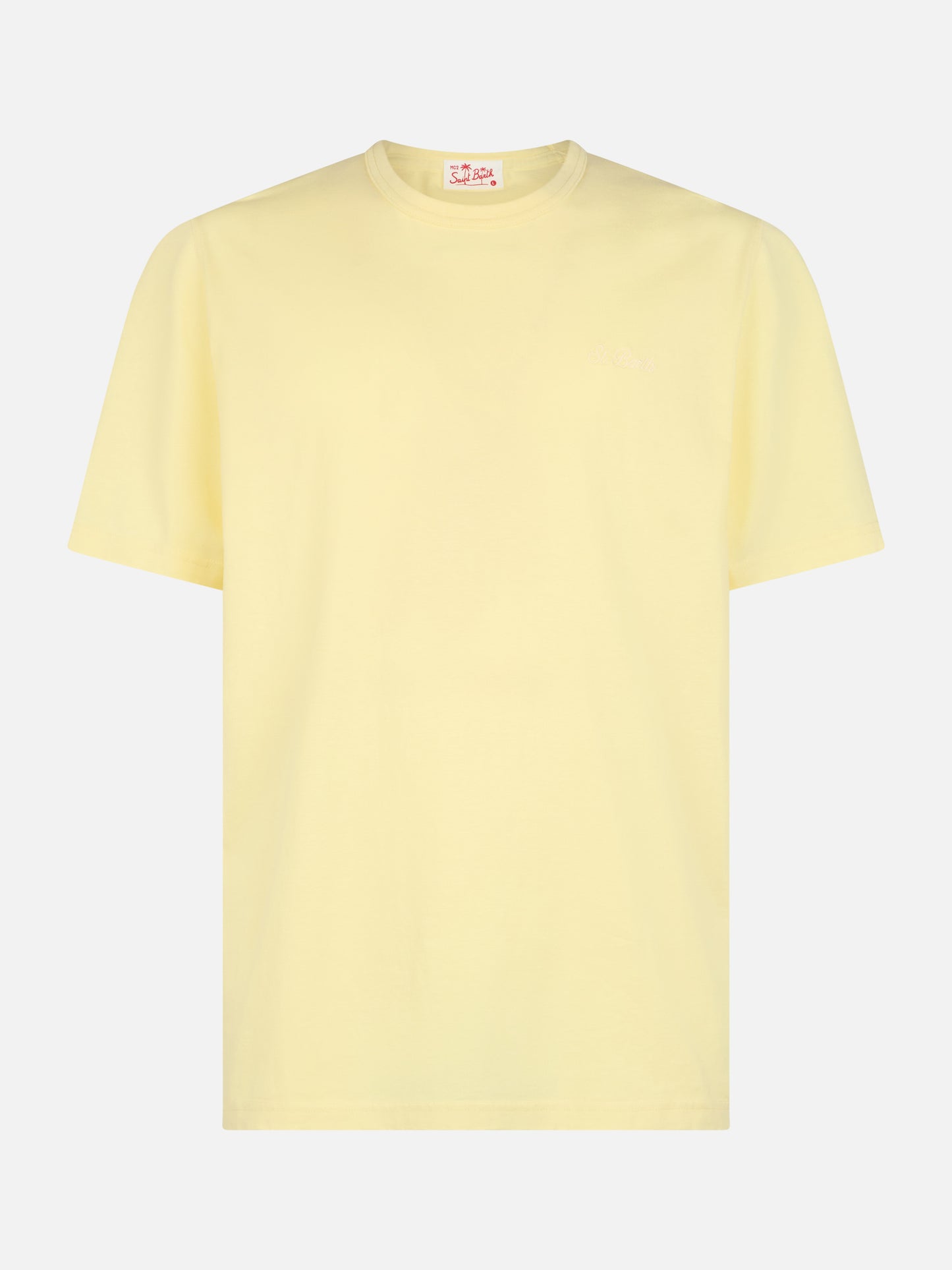 Hellgelbes Herren-T-Shirt aus Baumwolljersey „Dover“ mit St. Barth-Stickerei