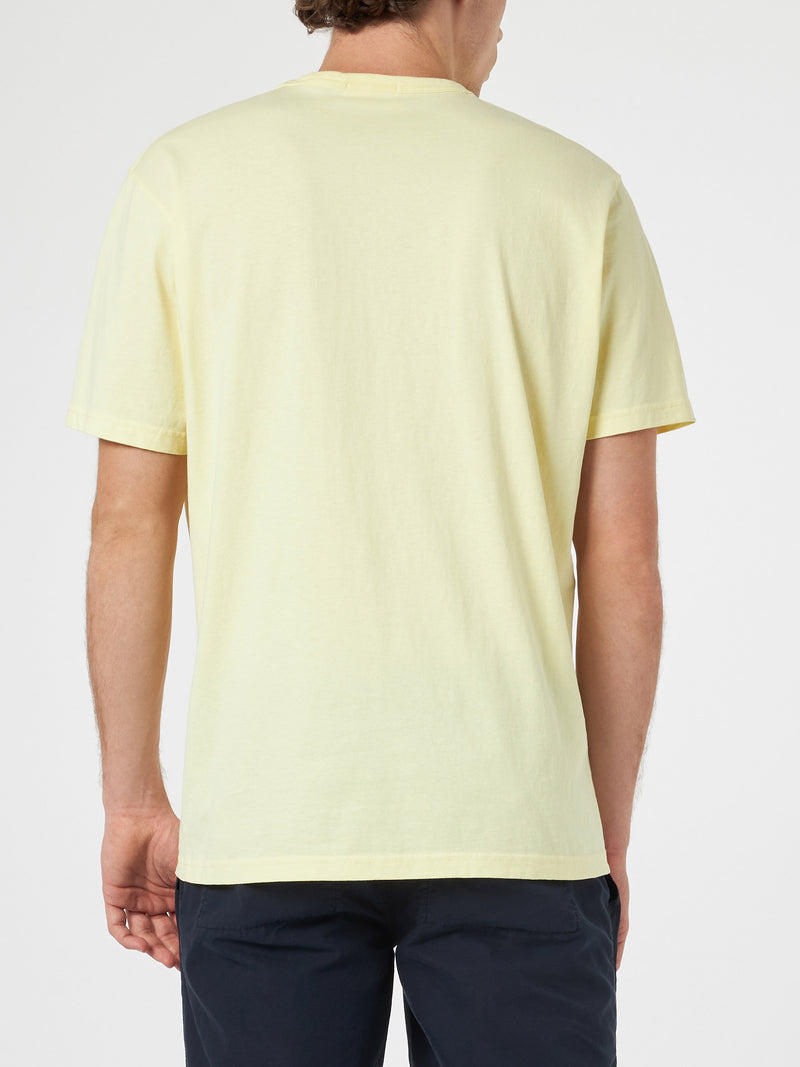 Man pale yellow cotton jersey t-shirt Dover with St. Barth embroidery