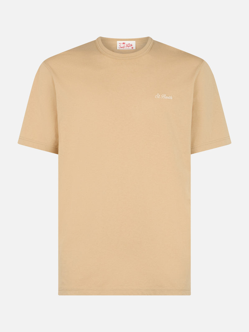 T-shirt da uomo Dover in jersey di cotone beige con ricamo St. Barth