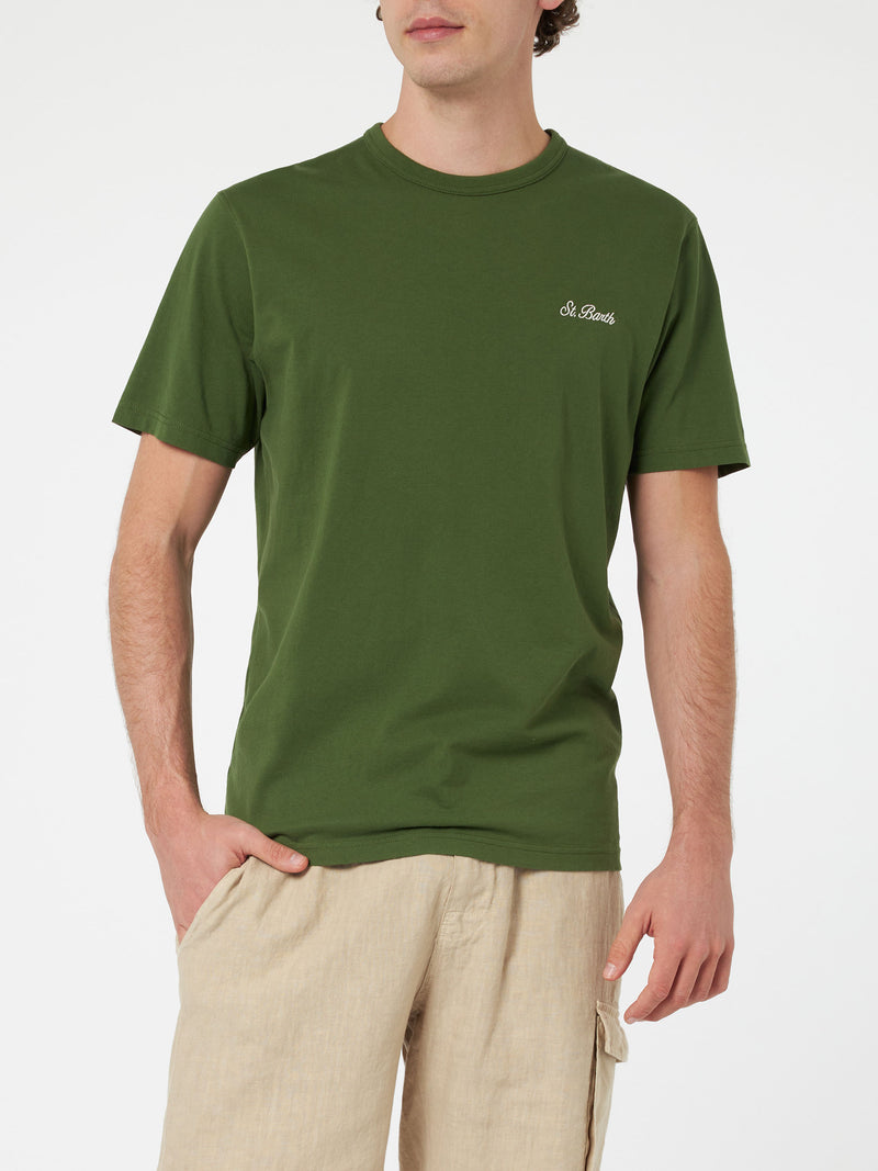 T-shirt da uomo Dover in jersey di cotone verde militare con ricamo St. Barth