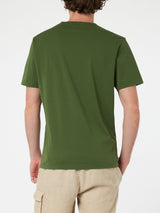 Man military green cotton jersey t-shirt Dover with St. Barth embroidery