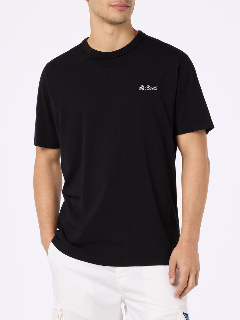 Man black cotton jersey t-shirt Dover with St. Barth embroidery