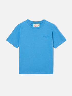 Powder blue Dover Jr t-shirt in pure cotton with embroidered logo