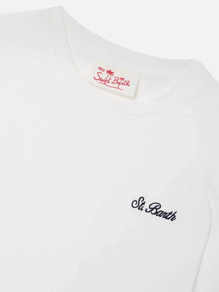 T-shirt Dover Jr in puro cotone bianco con logo ricamato