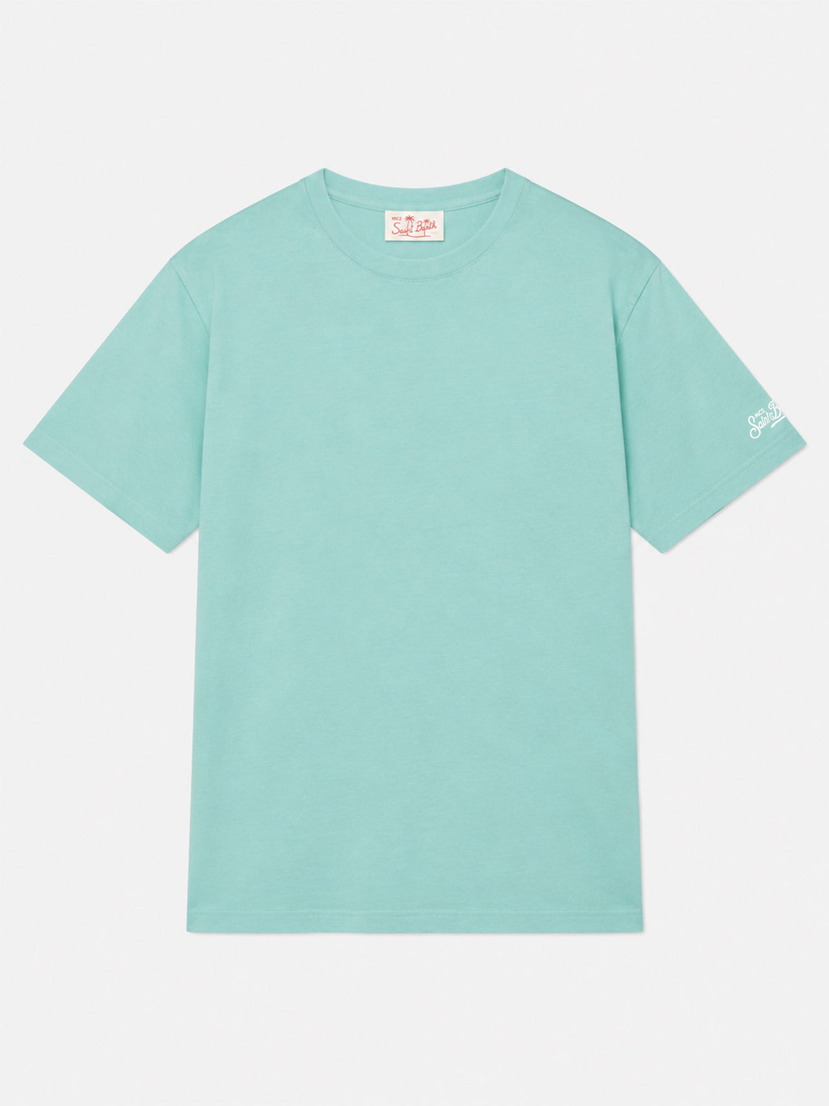 Camiseta Dover de punto de algodón verde salvia con bordado St. Barth 