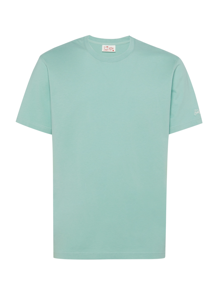 Sage green cotton jersey t-shirt Dover with St. Barth embroidery