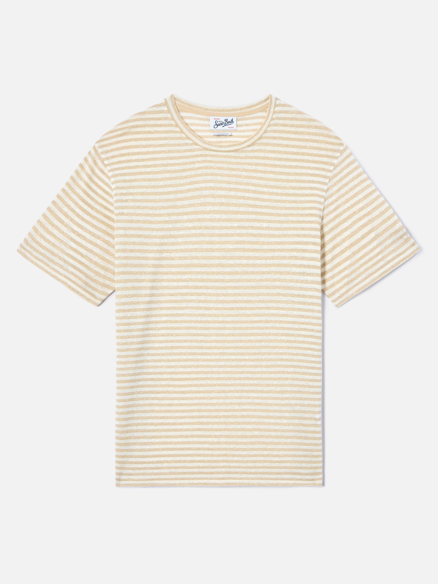 T-shirt Dover in cotone a righe beige con ricamo logo