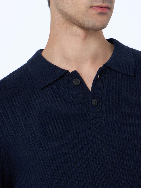 Man cashmere blend ribbed sweater Downing with buttoned collar