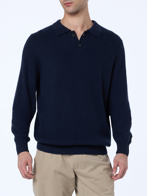 Man cashmere blend ribbed sweater Downing with buttoned collar