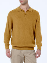 Maglione da uomo Downing in misto cashmere ocra a coste con collo polo