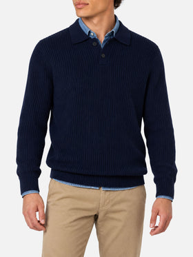 Navy blue Downing ribbed polo sweater