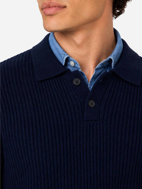 Navy blue Downing ribbed polo sweater