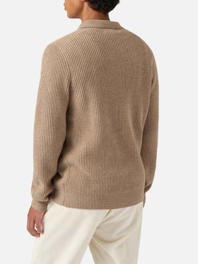 Khaki wool knit polo Downing