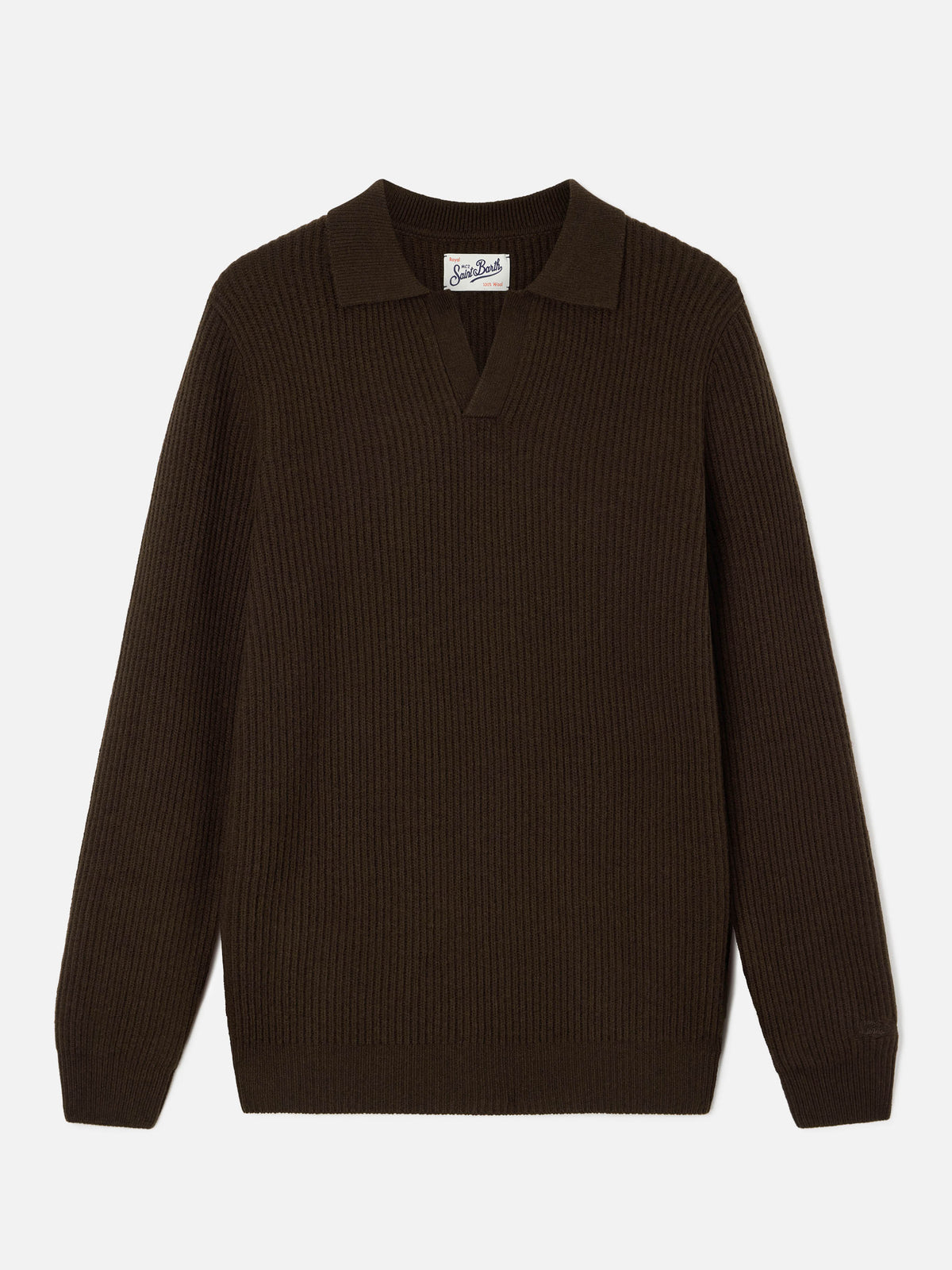 Brown Downing wool ribbed knit polo