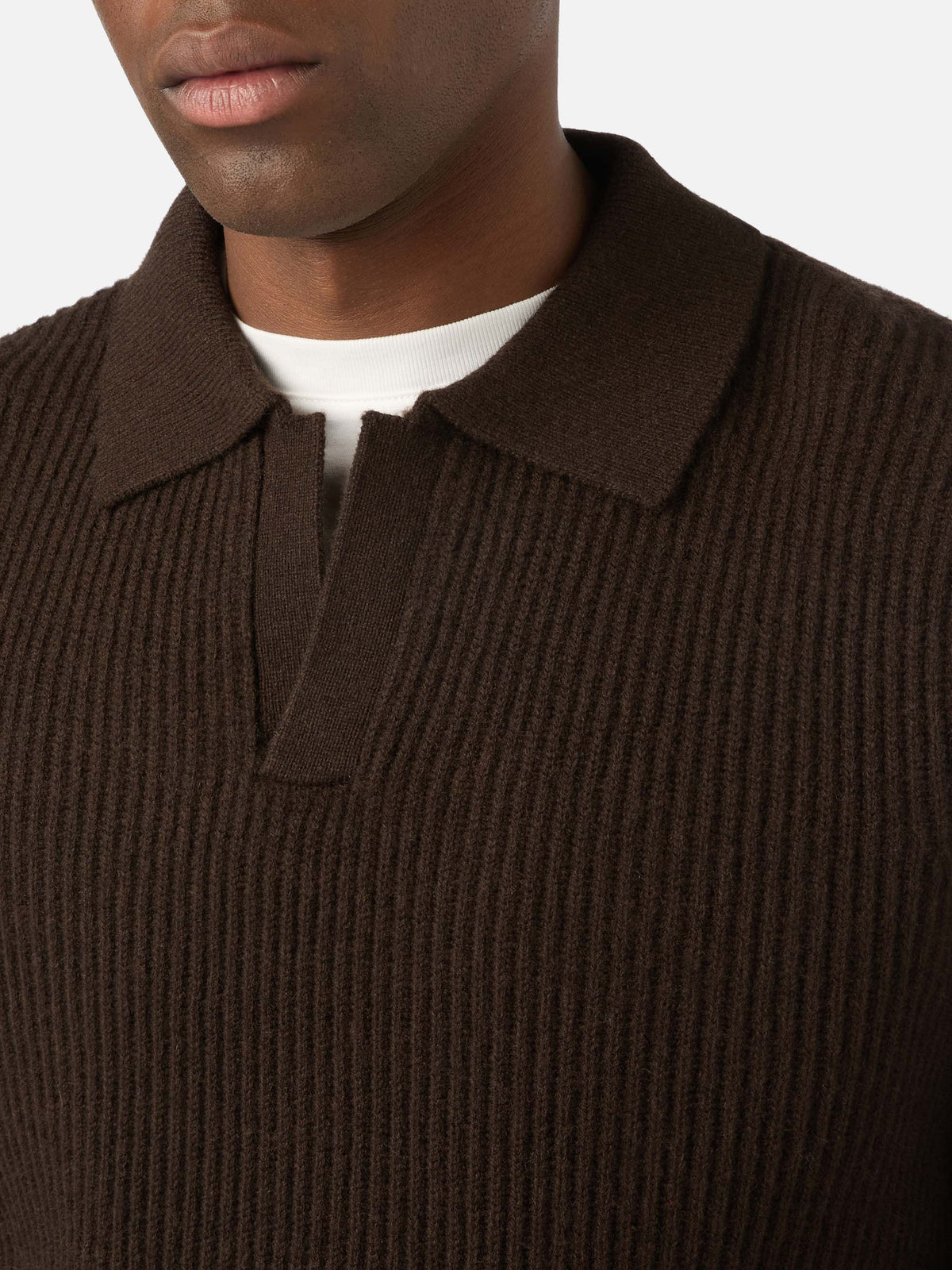 Brown Downing wool ribbed knit polo