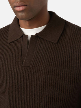 Brown Downing wool ribbed knit polo