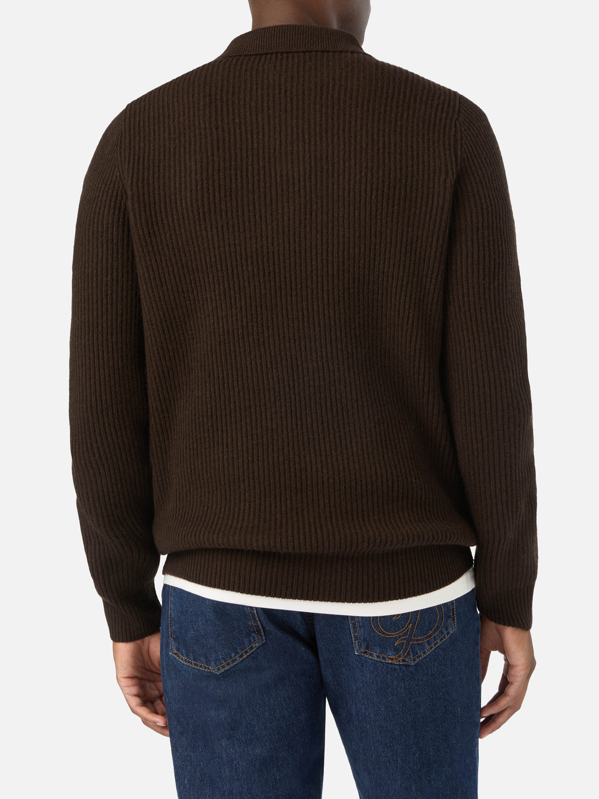 Brown Downing wool ribbed knit polo
