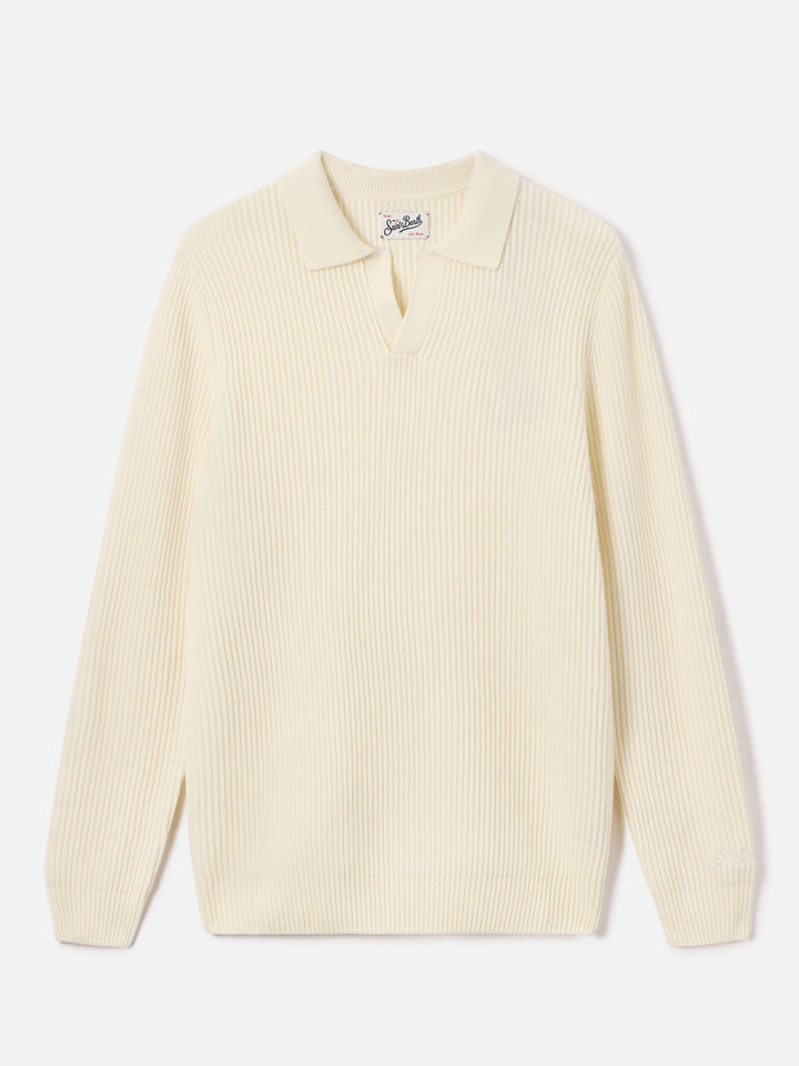 Off white Downing wool ribbed knit polo