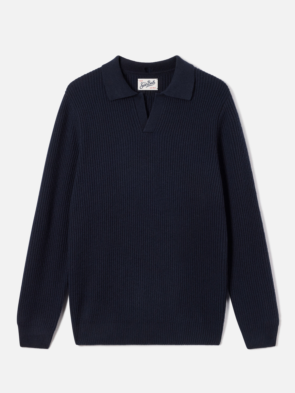 Polo en maille côtelée en laine Navy blue Downing 