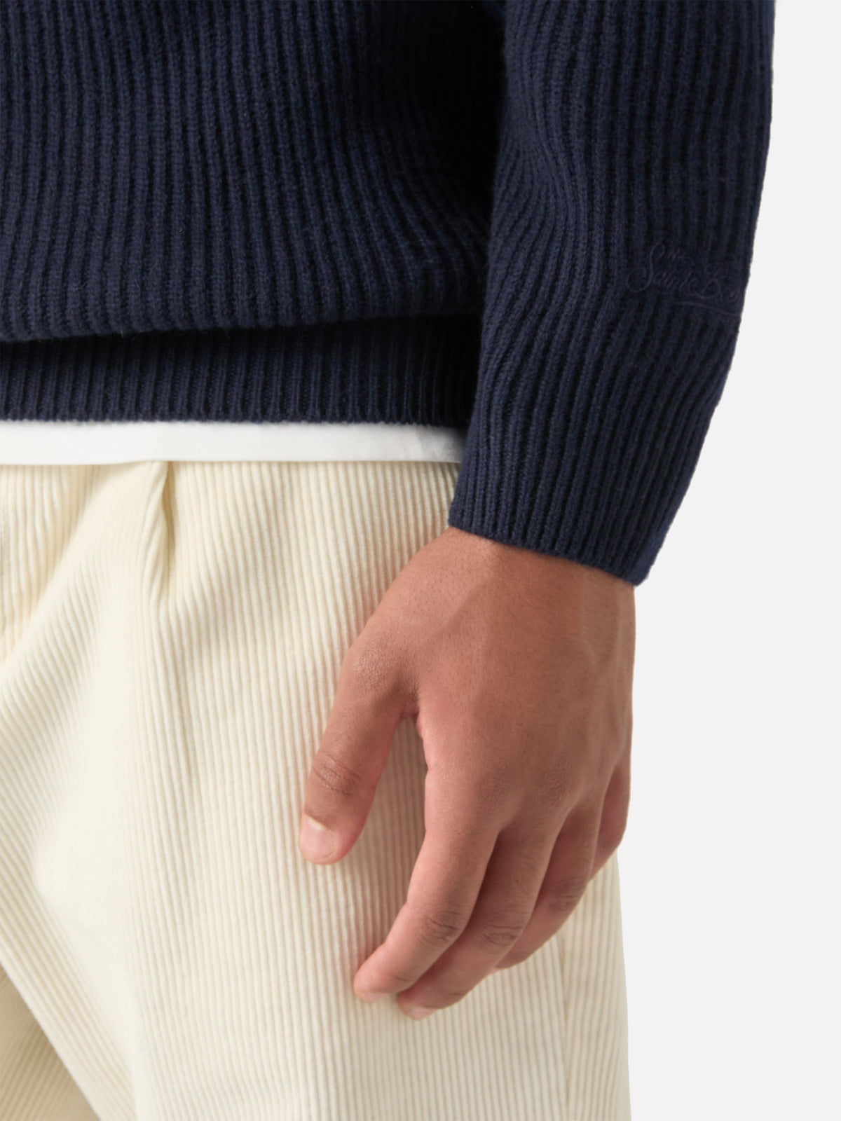 Polo en maille côtelée en laine Navy blue Downing 