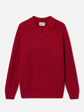 Red Downing wool ribbed knit polo