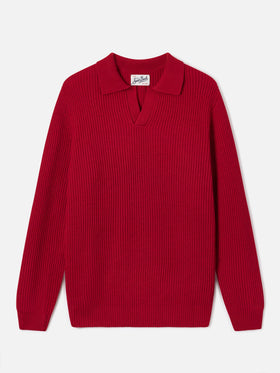 Polo en maille côtelée de laine rouge Downing 